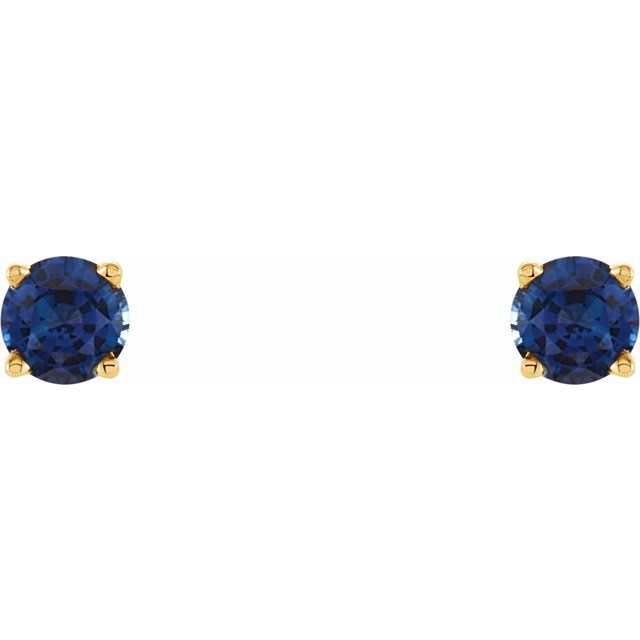 14K Yellow 4 mm Natural Blue Sapphire Stud Earrings