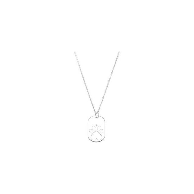 Sterling Silver .025 CT Natural Diamond Dog Tag 18" Necklace