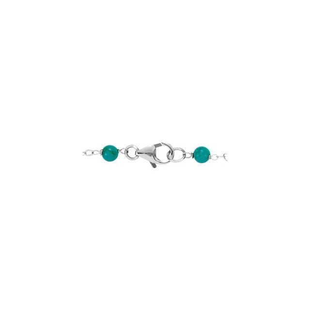 Sterling Silver Cultured White Freshwater Pearl & Natural Turquoise Station 7 1/2" Bracelet