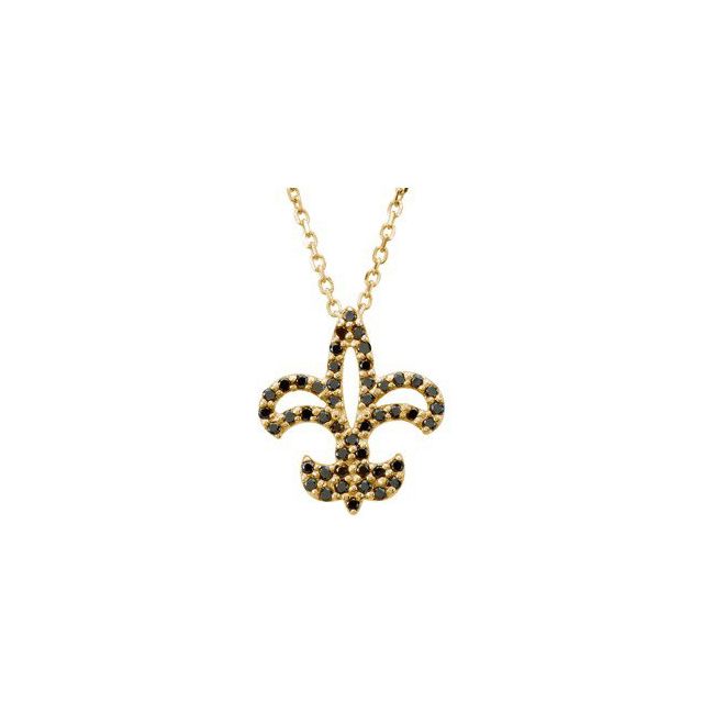 14K Yellow 1/4 CTW Natural Black Diamond Fleur-de-Lis 16" Necklace