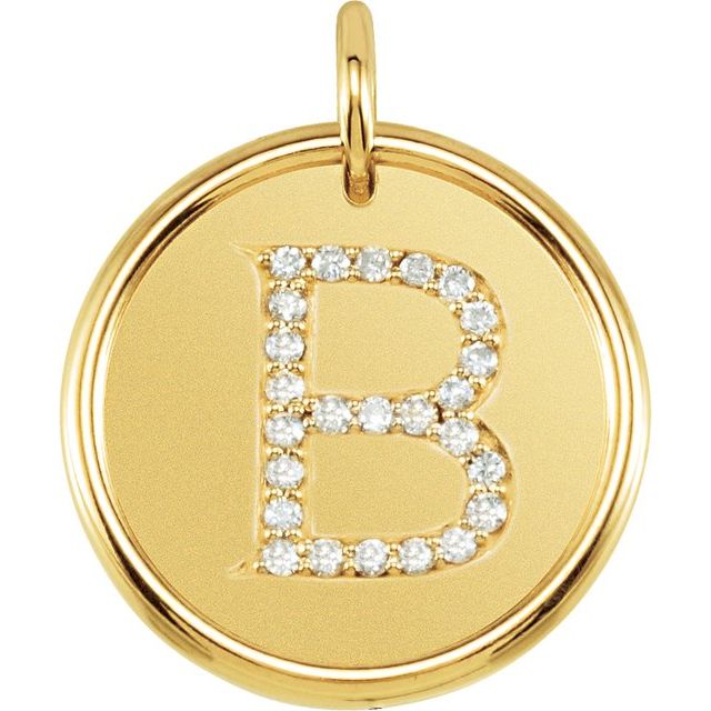 14K Yellow 1/8 CTW Natural Diamond Posh Mommy? Initial B Pendant