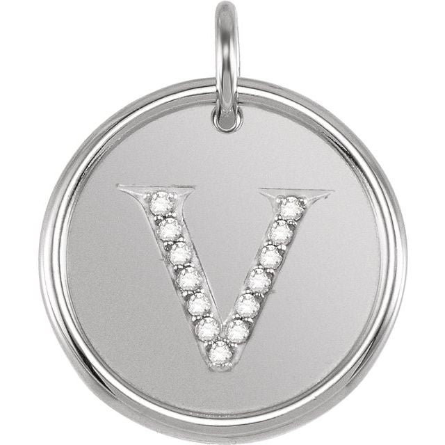 Sterling Silver .07 CTW Natural Diamond Posh Mommy? Initial V Pendant
