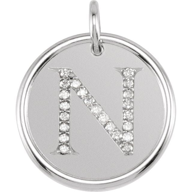 14K White 1/8 CTW Natural Diamond Posh Mommy? Initial N Pendant