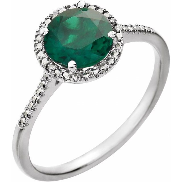 Sterling Silver Lab-Grown Emerald & .01 CTW Natural Diamond Ring