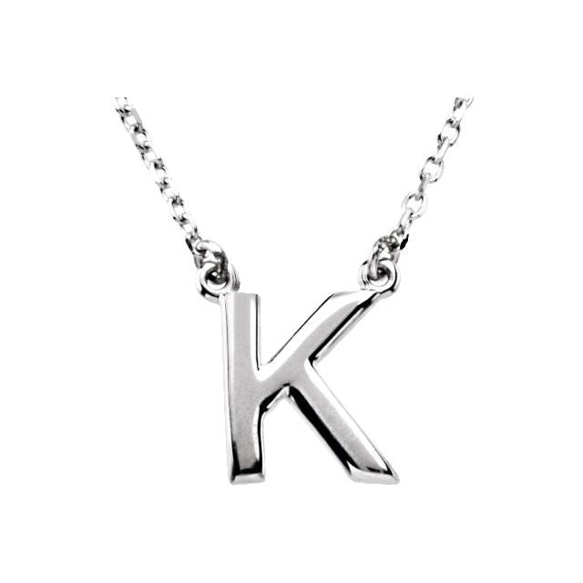 Sterling Silver Block Initial K 16" Necklace