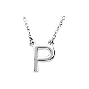 Sterling Silver Block Initial P 16" Necklace