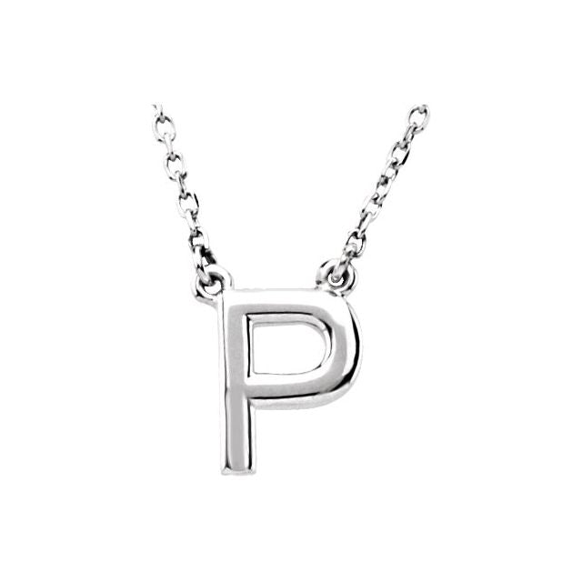 Sterling Silver Block Initial P 16" Necklace