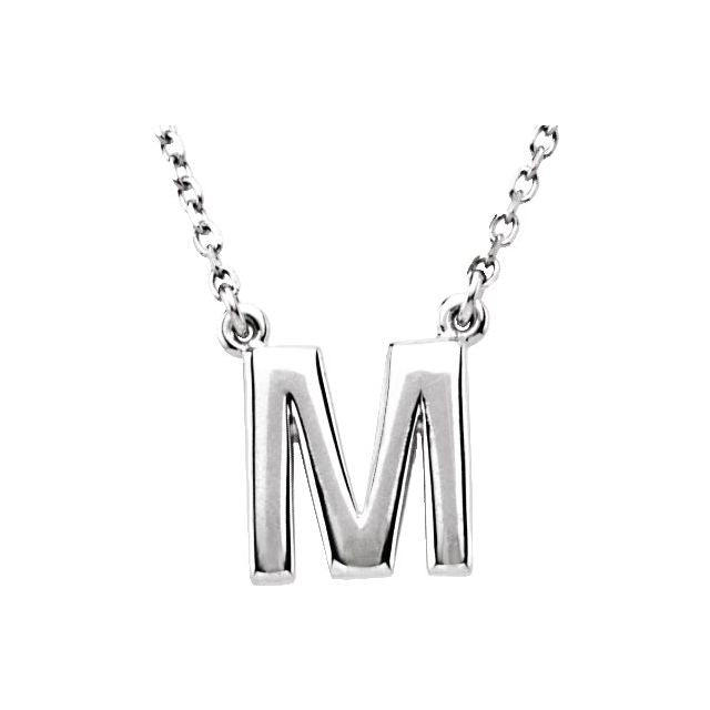 Sterling Silver Block Initial M 16" Necklace