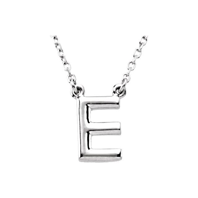 Sterling Silver Block Initial E 16" Necklace