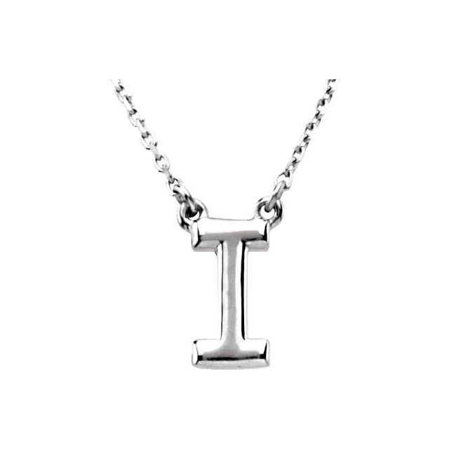 Sterling Silver Block Initial I 16" Necklace