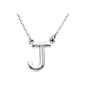 Sterling Silver Block Initial J 16" Necklace