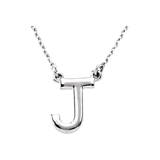 Sterling Silver Block Initial J 16" Necklace