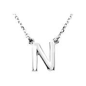 Sterling Silver Block Initial N 16" Necklace