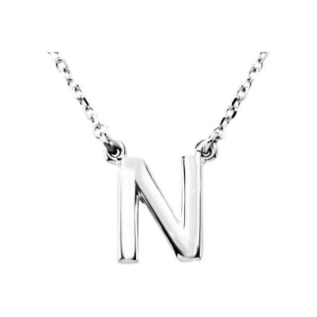 Sterling Silver Block Initial N 16" Necklace