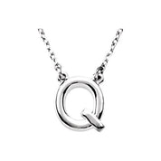 Sterling Silver Block Initial Q 16" Necklace