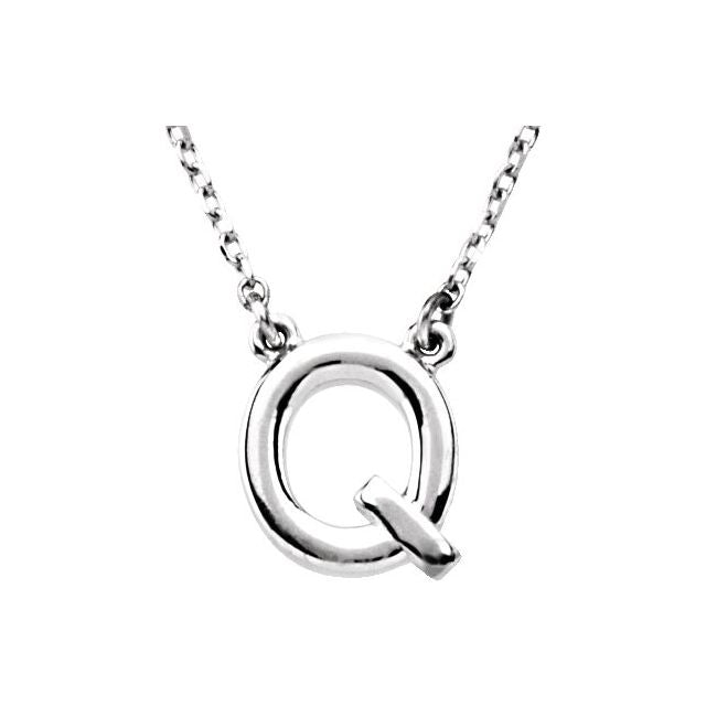Sterling Silver Block Initial Q 16" Necklace