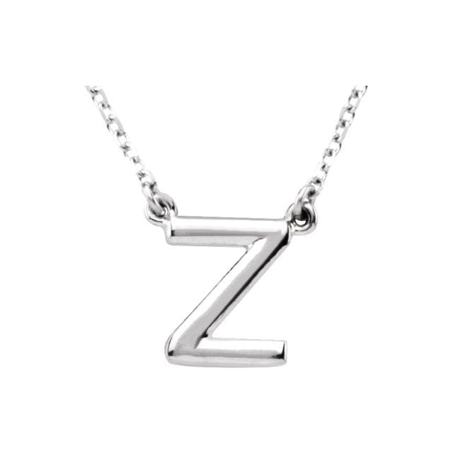 Sterling Silver Block Initial Z 16" Necklace