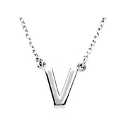 Sterling Silver Block Initial V 16" Necklace