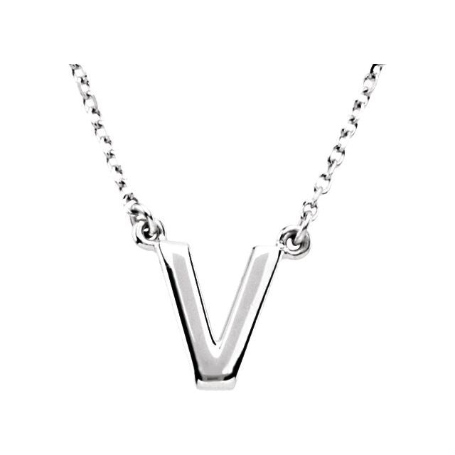 Sterling Silver Block Initial V 16" Necklace