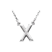 Sterling Silver Block Initial X 16" Necklace