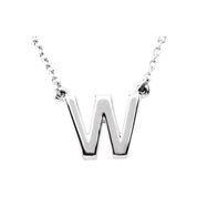 Sterling Silver Block Initial W 16" Necklace