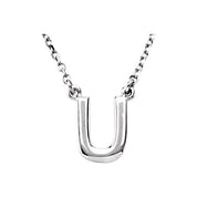 Sterling Silver Block Initial U 16" Necklace