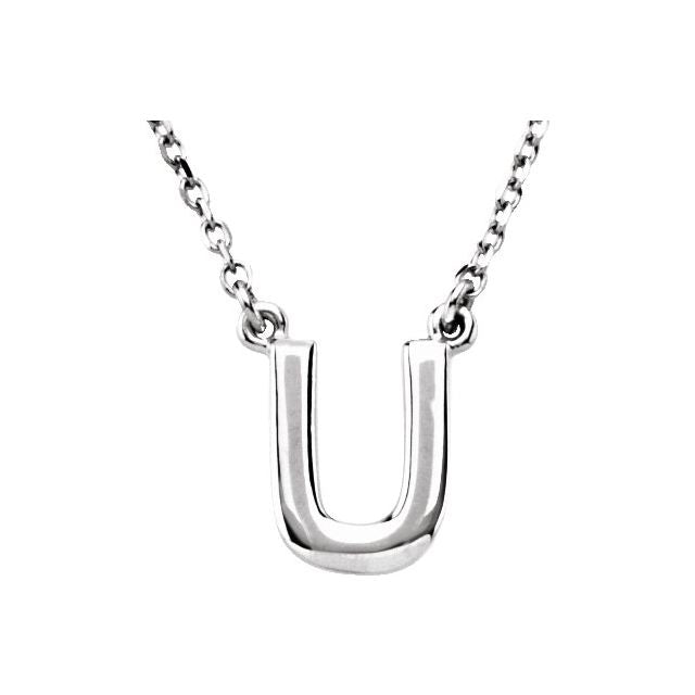 Sterling Silver Block Initial U 16" Necklace