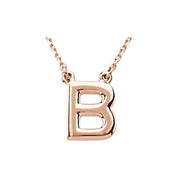 14K Gold Block Font Initial Necklace 16" in Rose Yellow & White