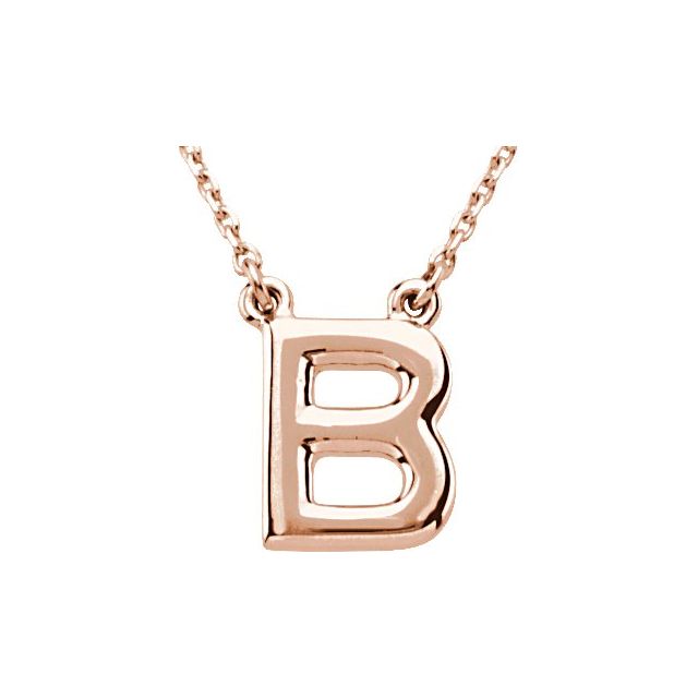 14K Gold Block Font Initial Necklace 16" in Rose Yellow & White