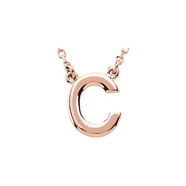 14K Gold Block Font Initial Necklace 16" in Rose Yellow & White