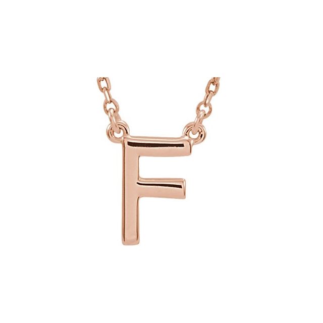 14K Gold Block Font Initial Necklace 16" in Rose Yellow & White