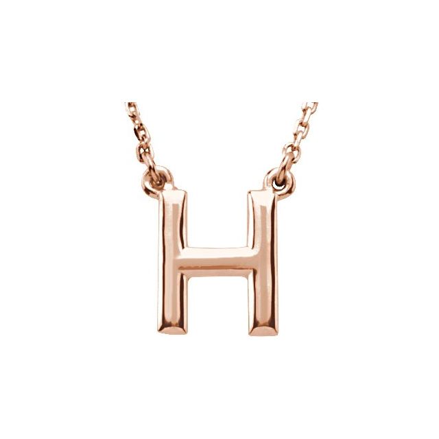 14K Gold Block Font Initial Necklace 16" in Rose Yellow & White