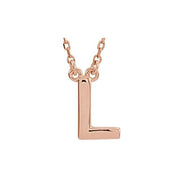 14K Gold Block Font Initial Necklace 16" in Rose Yellow & White