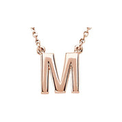 14K Gold Block Font Initial Necklace 16" in Rose Yellow & White