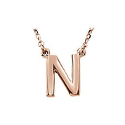 14K Gold Block Font Initial Necklace 16" in Rose Yellow & White