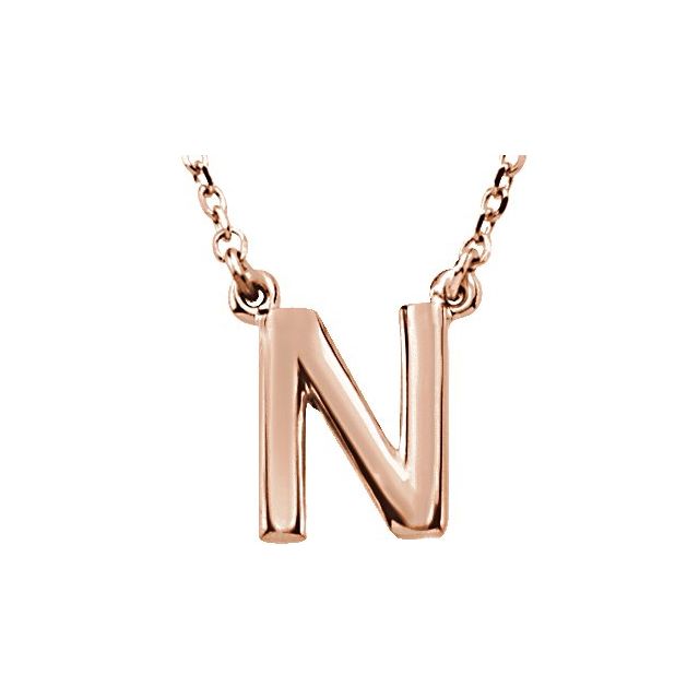 14K Gold Block Font Initial Necklace 16" in Rose Yellow & White