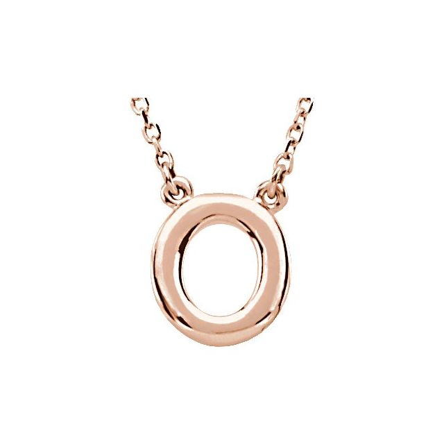 14K Gold Block Font Initial Necklace 16" in Rose Yellow & White