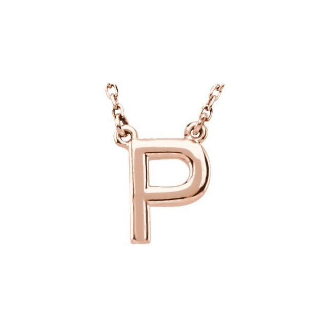 14K Gold Block Font Initial Necklace 16" in Rose Yellow & White