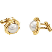 14K Yellow Mabe Cultured Pearl Cuff Links
