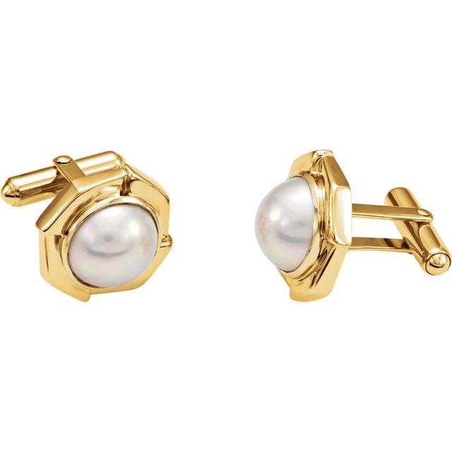 14K Yellow Mabe Cultured Pearl Cuff Links