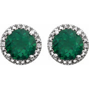 Sterling Silver Lab-Grown Emerald & .01 CTW Natural Diamond Earrings