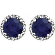 Sterling Silver Lab-Grown Blue Sapphire & .01 CTW Natural Diamond Earrings
