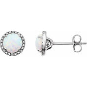Sterling Silver Lab-Grown Opal & .01 CTW Natural Diamond Earrings