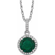 Sterling Silver Lab-Grown Emerald & .01 CTW Natural Diamond 18" Necklace