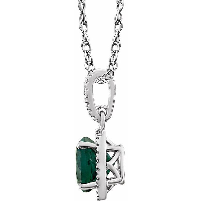 Sterling Silver Lab-Grown Emerald & .01 CTW Natural Diamond 18" Necklace