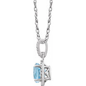 Sterling Silver Natural Sky Blue Topaz & .01 CTW Natural Diamond 18" Necklace