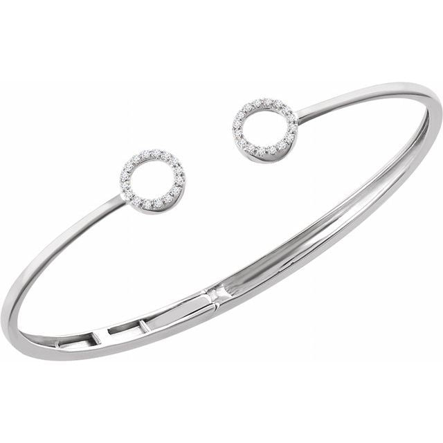 14K White 1/6 CTW Natural Diamond Circle Hinged Cuff 7" Bracelet