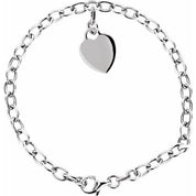 Sterling Silver Heart Charm 7.5" Bracelet