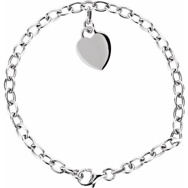 Sterling Silver Heart Charm 7.5" Bracelet