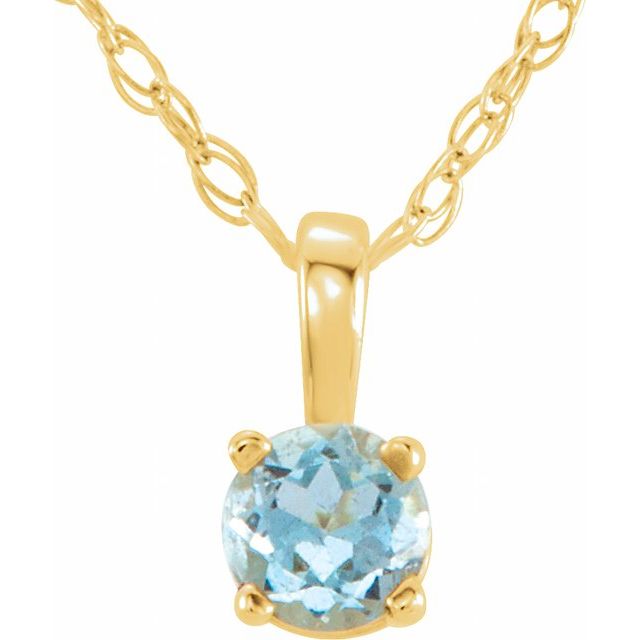 14K Yellow Gold 3 mm Natural Aquamarine Youth Solitaire Necklace - 14" - Motek Jewelry